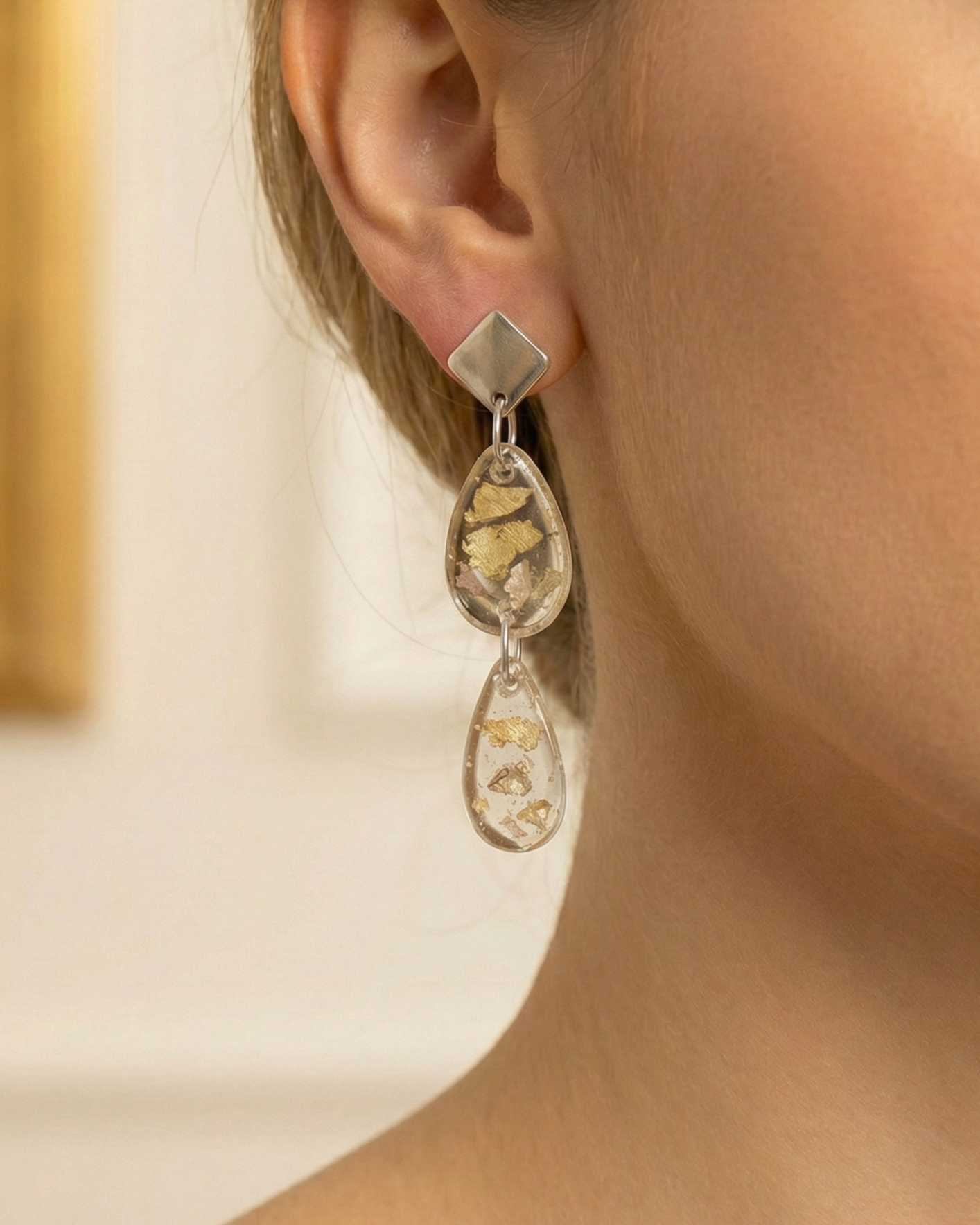 White Rose Teardrop Earrings