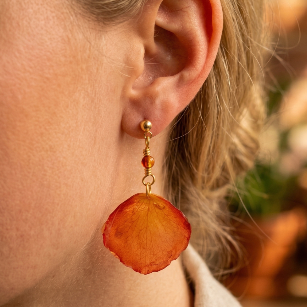 Red-Golden Rose Earrings