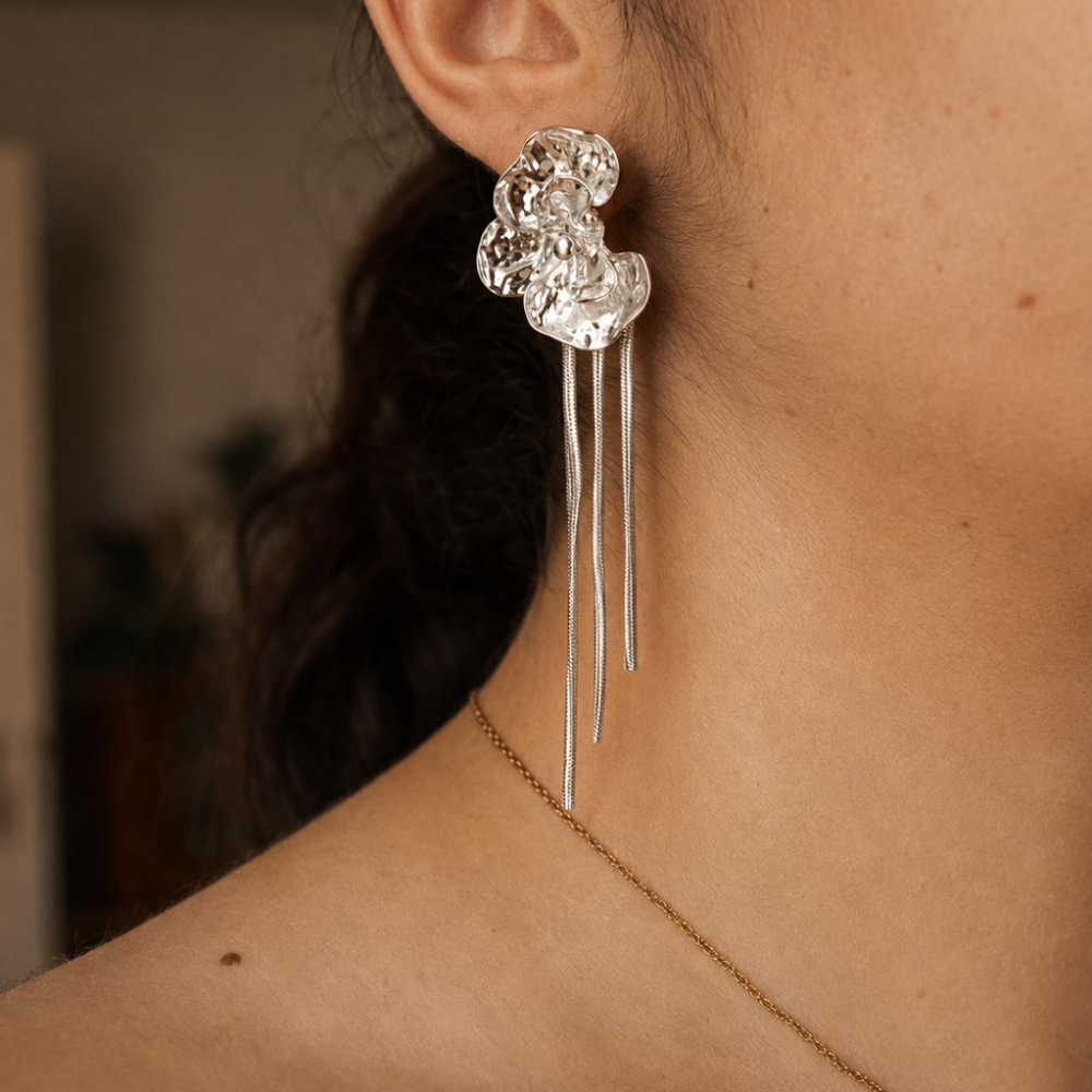 Orchid Earrings - Silver colour